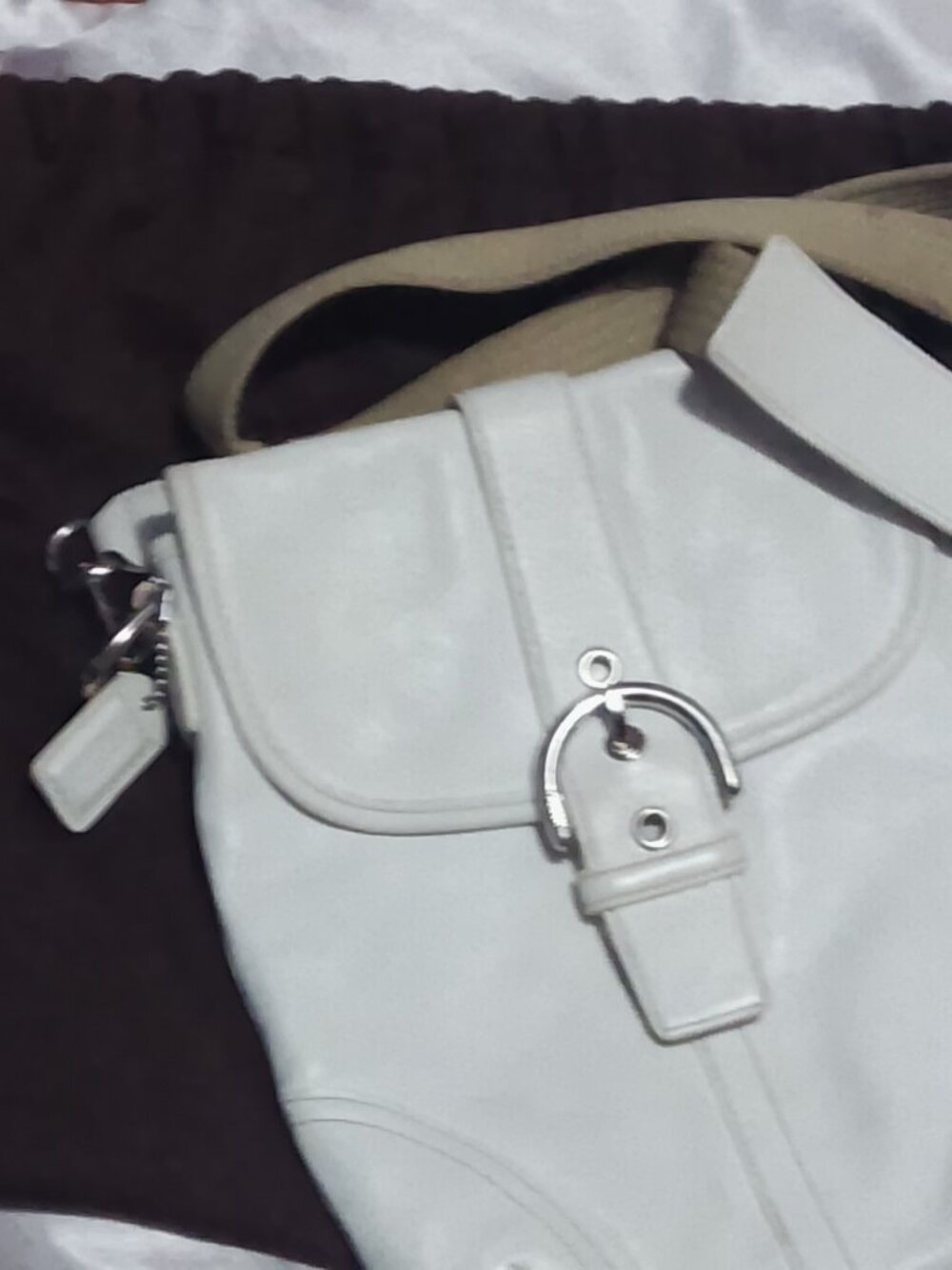 Authentic Coach crossbody white leather front flap bag